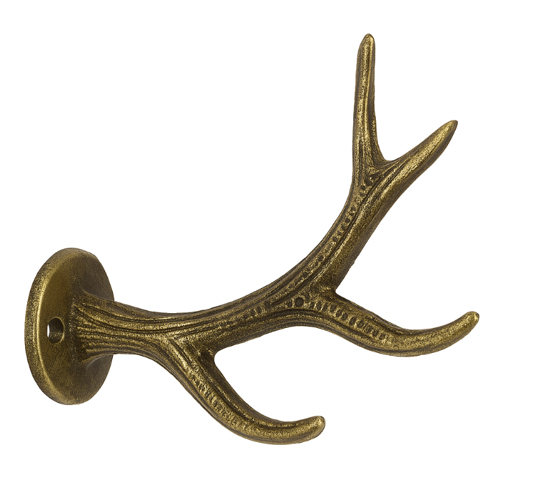 Antler Coat Hook – Cast Iron, Antique Brass